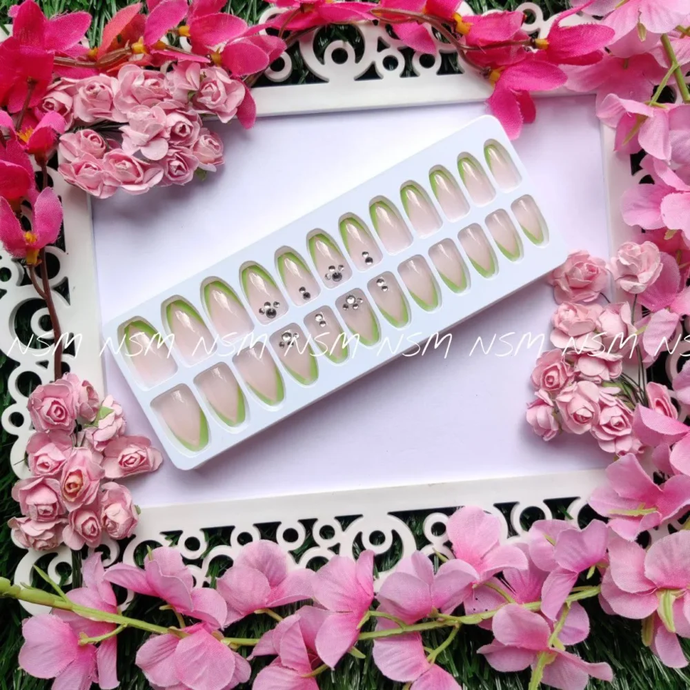 Summer Special Green French Tips Print Press On Nails