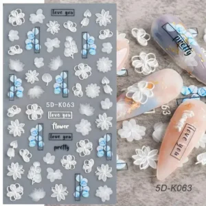 White And Blue Flowers 5d Sticker Sheets (5d - K063)