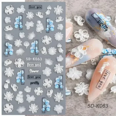 White And Blue Flowers 5d Sticker Sheets (5d - K063)