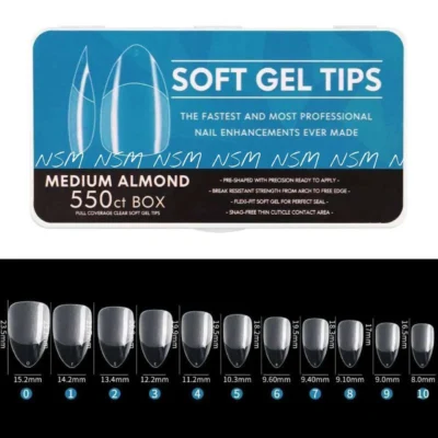 Short Medium Almond Semi Frosted Soft Gel Tips Box (550 Tips)