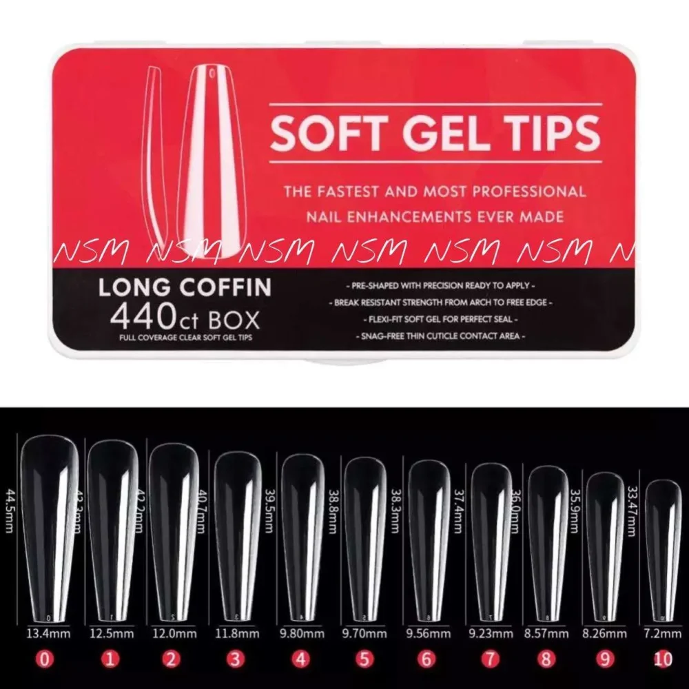 Long Coffin Soft Gel Tips Box (440 Tips)