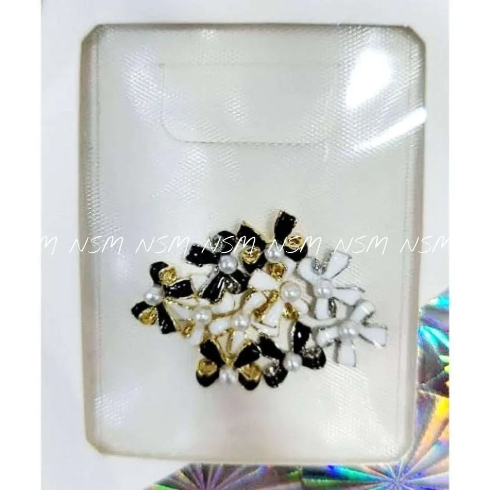 Black And White Pearl Bow Nail Charms (pack Of 10 Pcs)