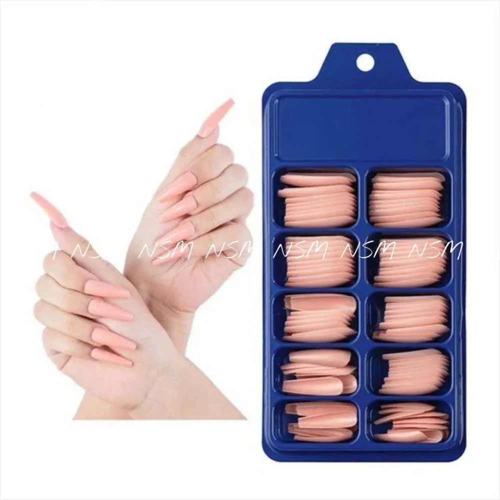 Nude Coloured Long Coffin Nail Tips (100 Pc Box)