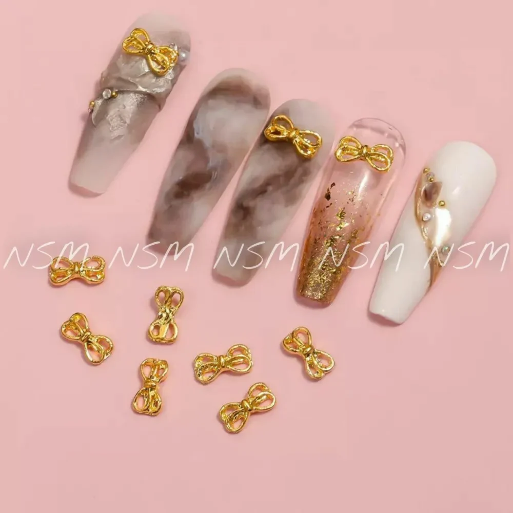 Gold Hollow Bow Nail Charms (pack Of 10 Pcs)