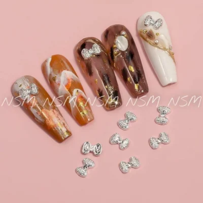 Silver Bow Nail Charms (pack Of 10 Pcs)