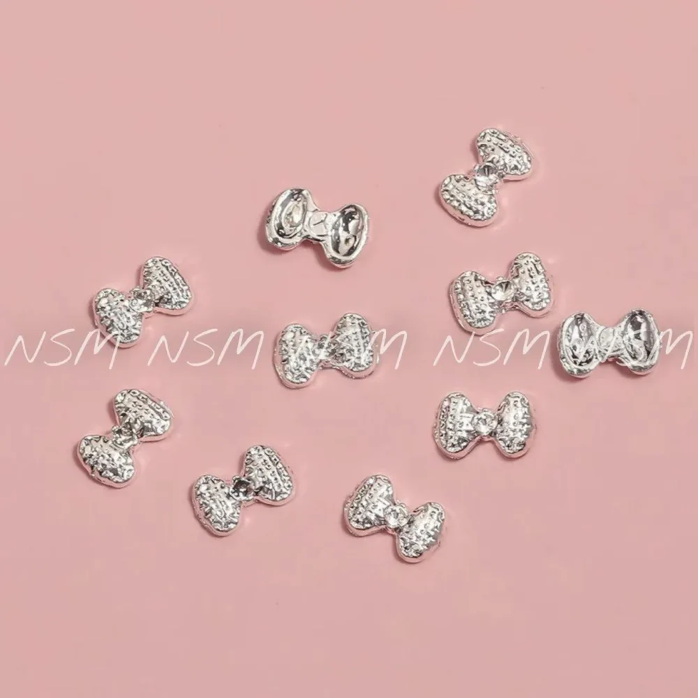 Silver Bow Nail Charms (pack Of 10 Pcs)