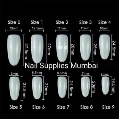 Long Oval Natural Fake Nail Tips With Numbered Box