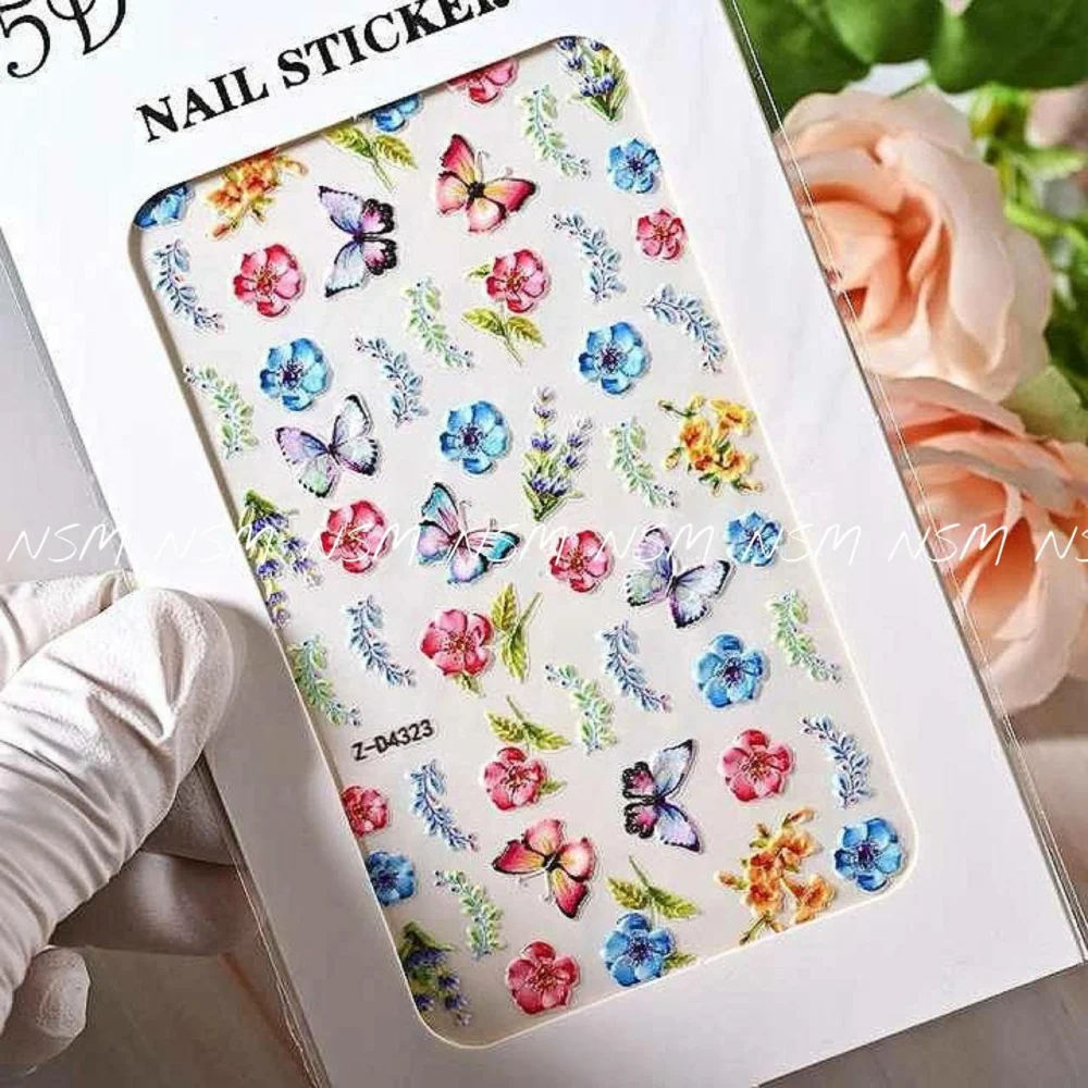 Butterfly And Floral Embossed 5d Nail Art Sticker Sheets (z-d4323)