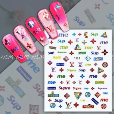Lv And Supreme Holographic Brand Nail Art Sticker Sheets (1523)