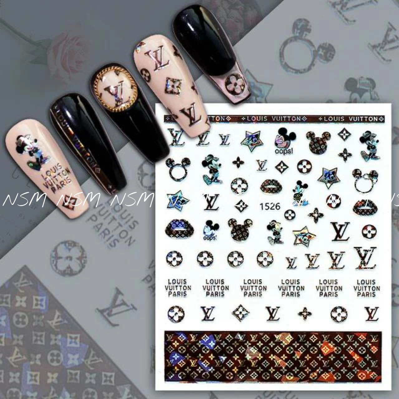 Mickey Mouse And LV Holographic Brand Nail Art Sticker Sheets
