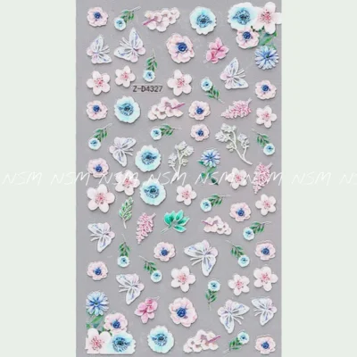 Pastel Flowers And Leaves Embossed 5d Nail Art Sticker Sheets (z-d4327)