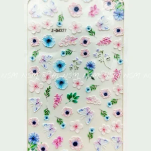 Pastel Flowers And Leaves Embossed 5d Nail Art Sticker Sheets (z-d4327)