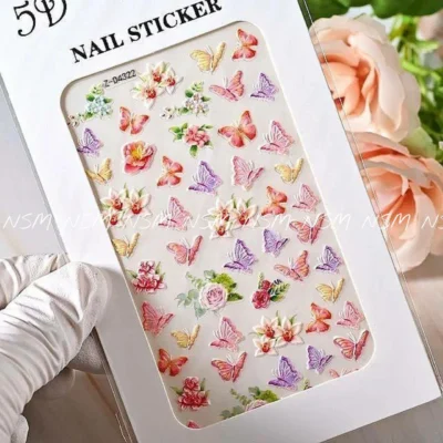 Pastel Flowers And Butterfly Embossed 5d Nail Art Sticker Sheets (z-d4322)
