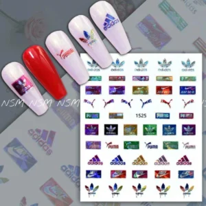 Puma And Adidas Holographic Brand Nail Art Sticker Sheets (1525)
