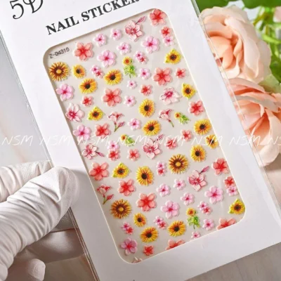 Sunflower And Floral Embossed 5d Nail Art Sticker Sheets (z-d4315)