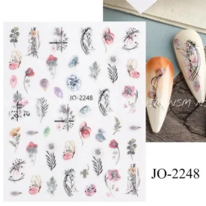 Water Color, Glitter Flowers Nail Sticker Sheets (jo-2248)