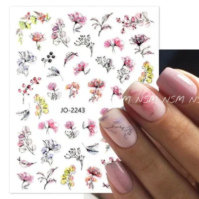 Water Color, Glitter Flowers Nail Sticker Sheets (jo-2243)
