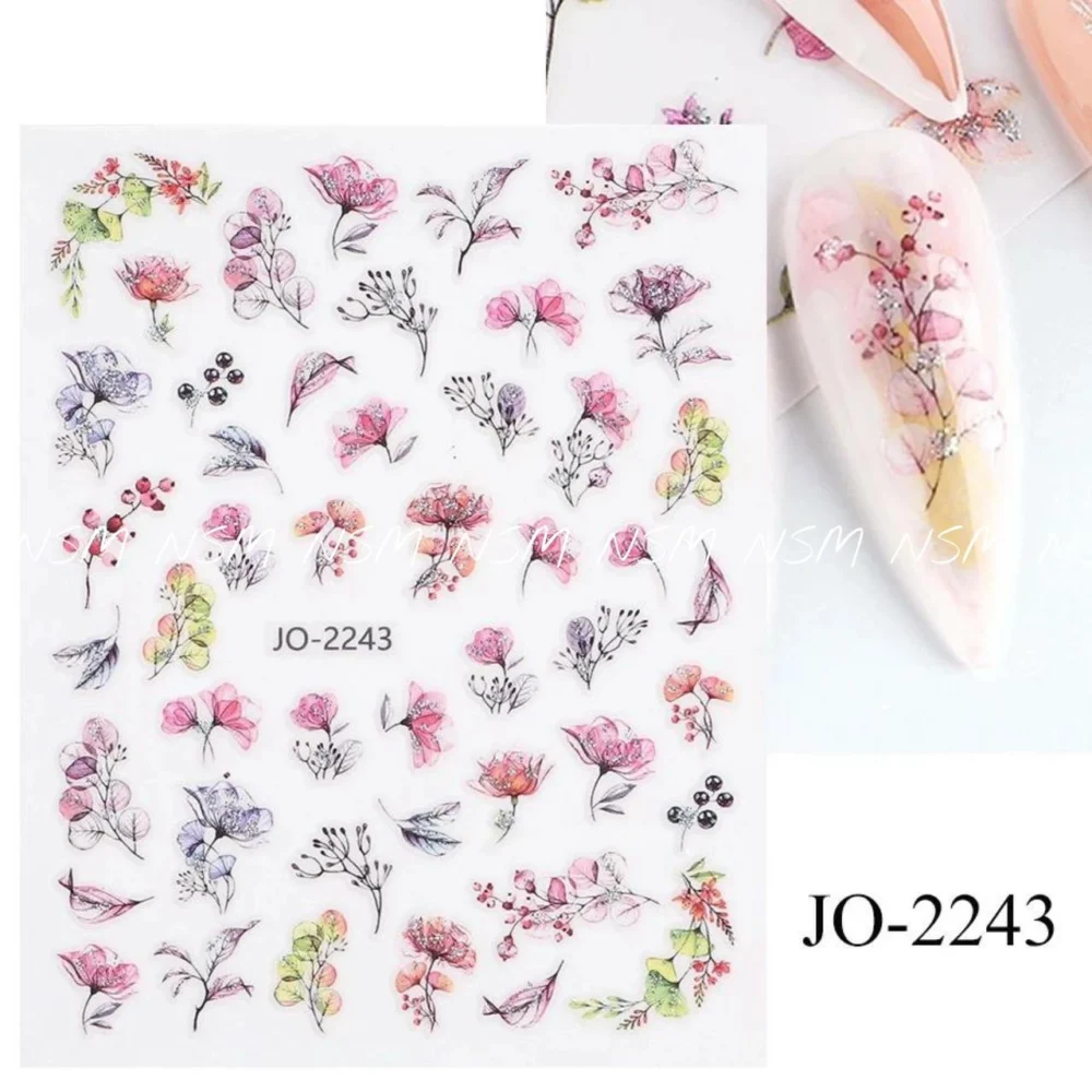 Water Color, Glitter Flowers Nail Sticker Sheets (jo-2243)