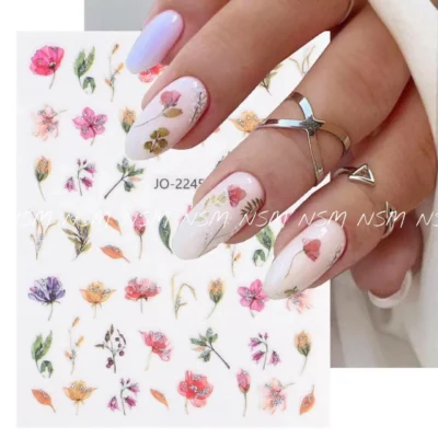 Water Color, Glitter Flowers Nail Sticker Sheets (jo-2245)