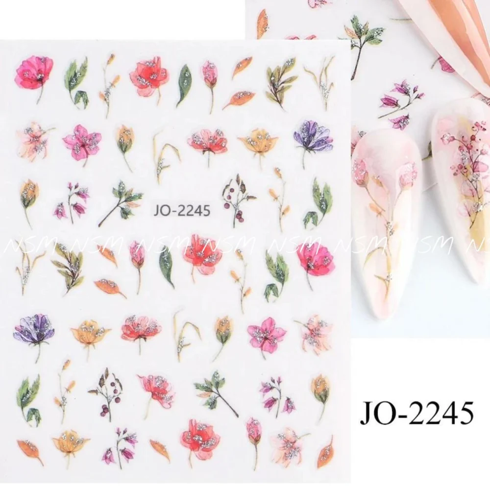 Water Color, Glitter Flowers Nail Sticker Sheets (jo-2245)