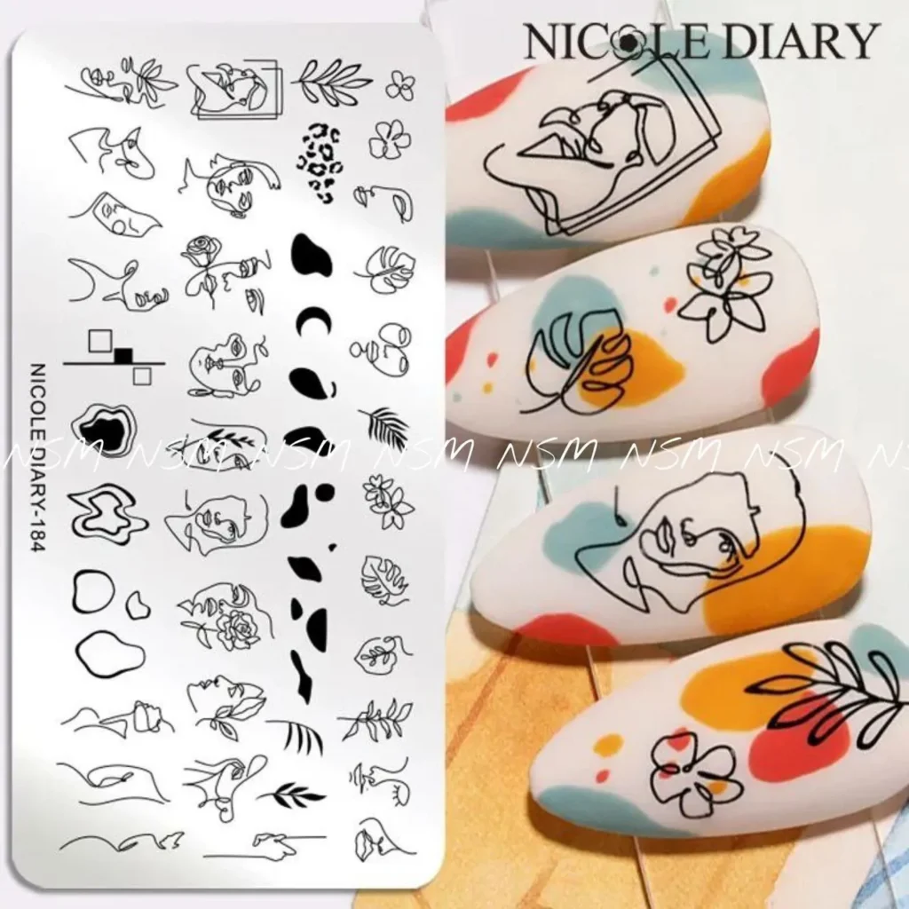 Abstract Lady Face, Flowers And Leaves Stamping Plate By Nicole Diary (184)
