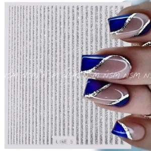 Silver Glitter Stripes Nail Sticker Sheets