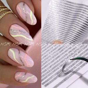 Silver Glitter Stripes Nail Sticker Sheets