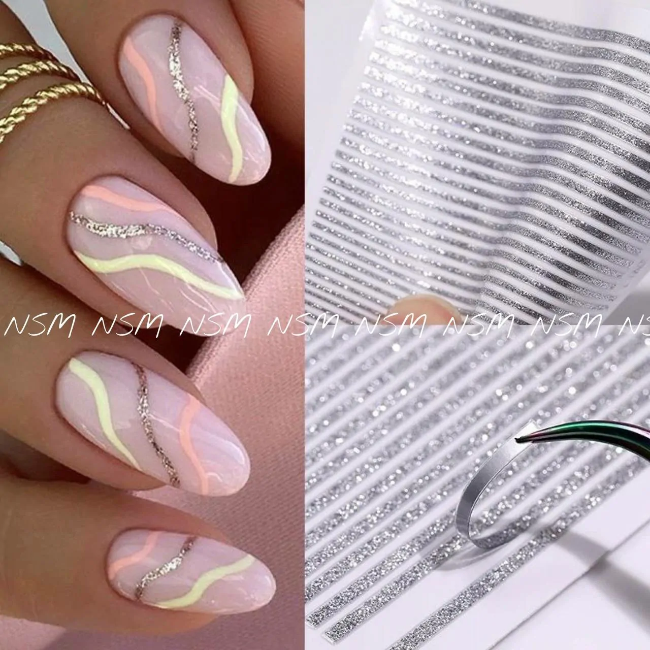 Medium Length Fake Nails Coffin Acrylic Nail Art Stripes Design Ballerina  Fake Nails | Fruugo QA