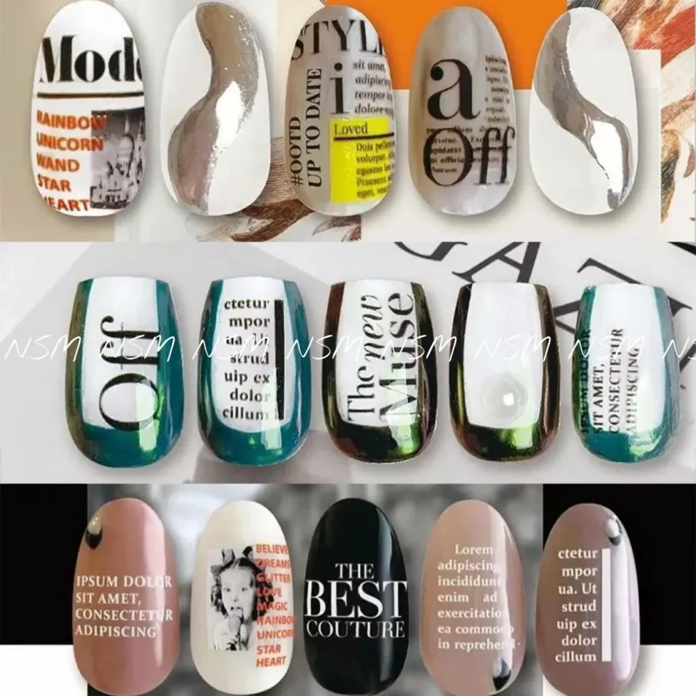 Text And Magazine Print Nail Art Sticker Sheets (fam-001)