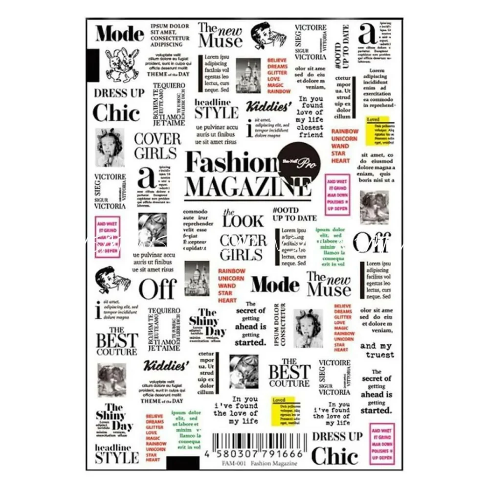 Text And Magazine Print Nail Art Sticker Sheets (fam-001)