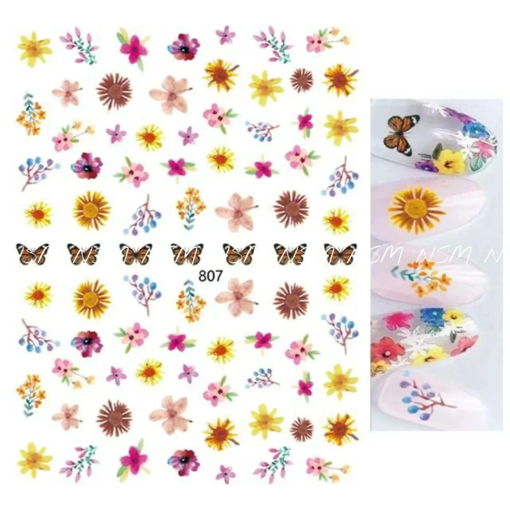 Butterfly And Flowers Nail Art Sticker Sheets (807)