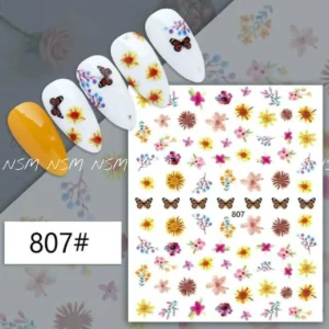 Butterfly And Flowers Nail Art Sticker Sheets (807)