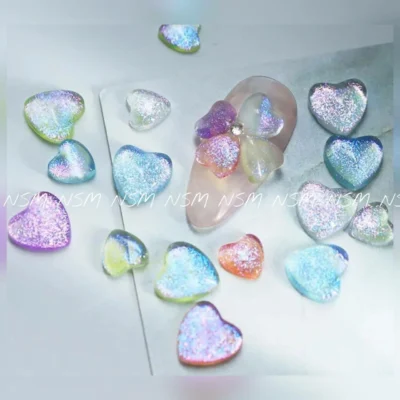 Colorful Shimmery Heart Nail Charms