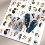 Lady And Abstract Print Black And Gold Laser Holographic Sticker Sheets (cj-031)