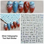 Silver Laser Holographic Text Nail Sticker Sheets