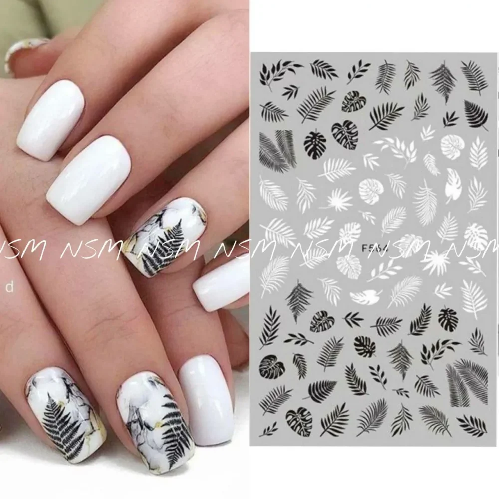 Black And White Leaves Sticker Sheets (f564)