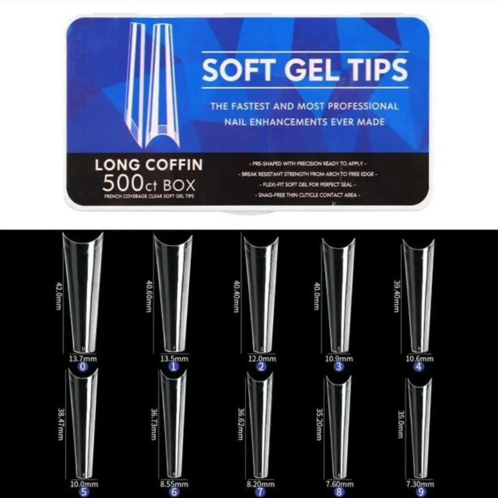 Long Coffin C Cut Soft Gel Tips Box (550 Ct)