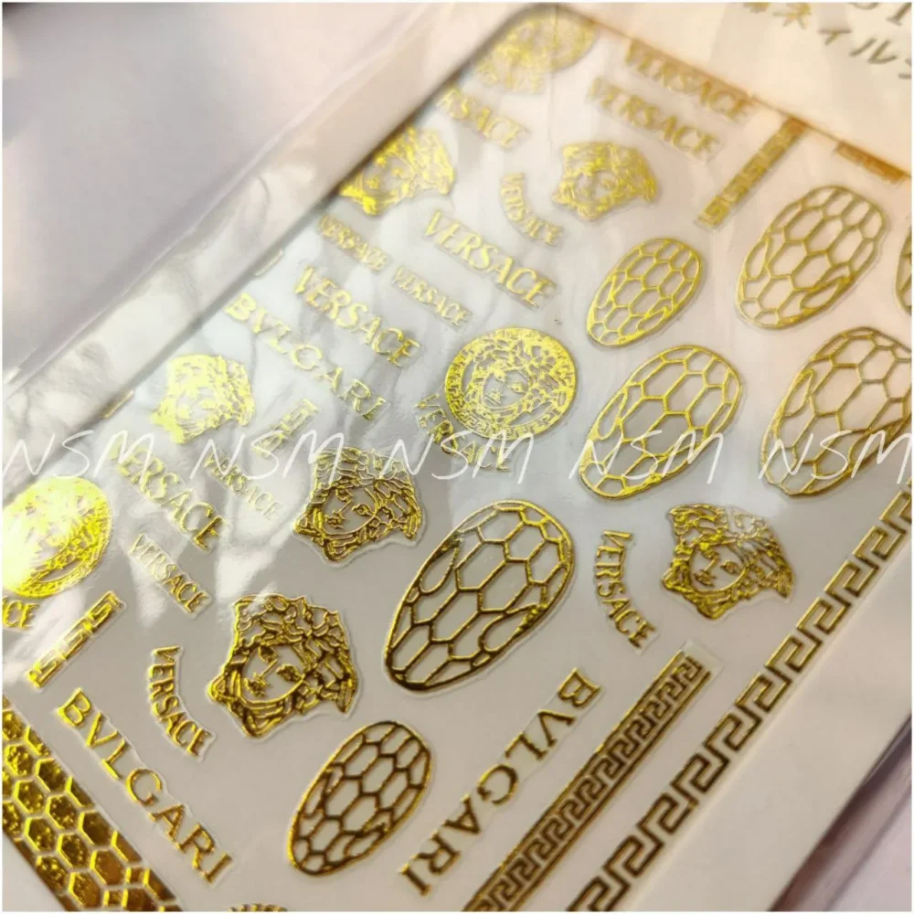 Versace & Bulgari Gold And Silver Brand Nail Art Sticker Sheets