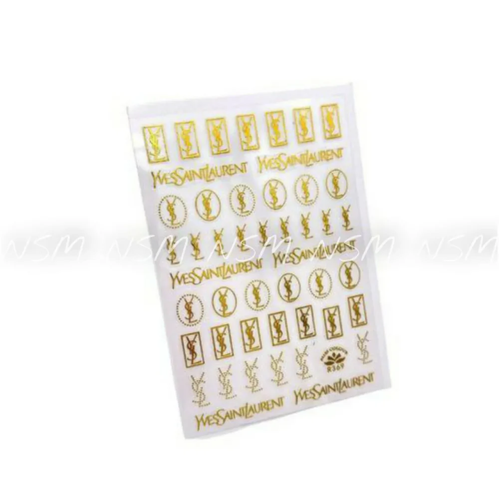 Yevs Saint Lauren Gold And Silver Brand Nail Art Sticker Sheets