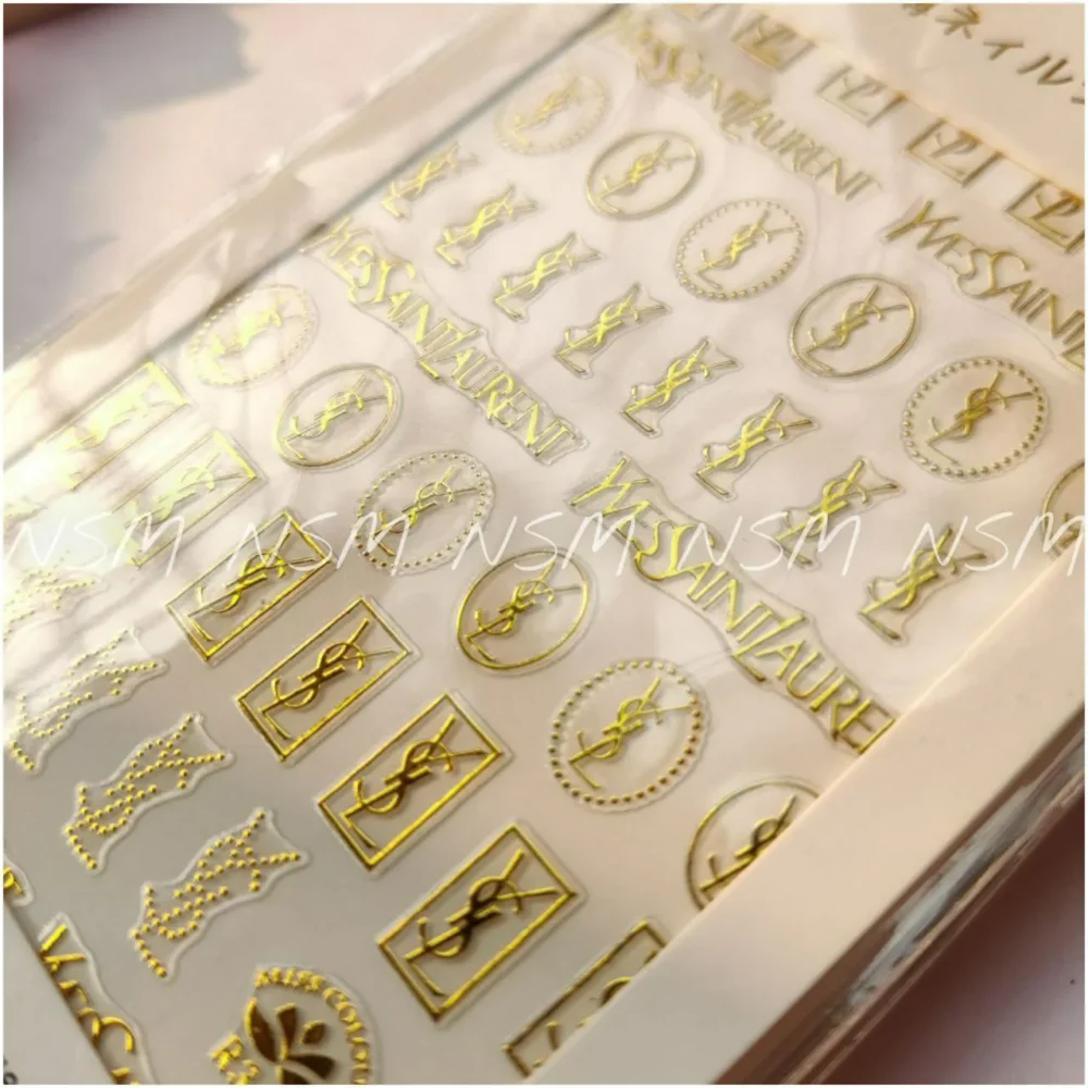 Yevs Saint Lauren Gold And Silver Brand Nail Art Sticker Sheets
