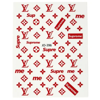 Red Lv And Supreme Brand Nail Art Sticker Sheets (jo-396)