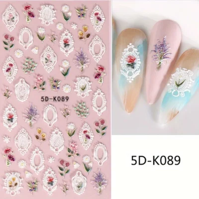 White Ferns And Frames 5d Nail Art Sticker Sheets (5d-k089)