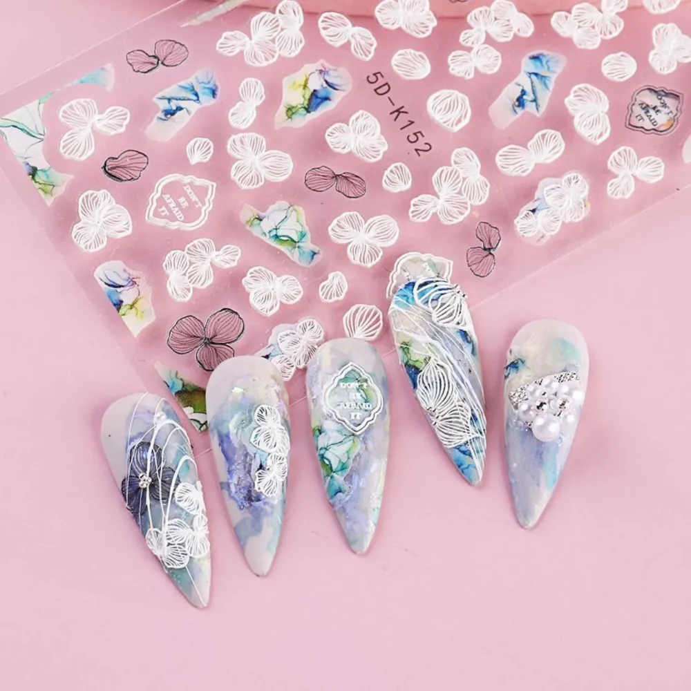 White Flowers And Leaves 5d Nail Art Sticker Sheets (5d-k152)