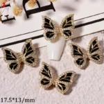 Black Diamond Moving Butterfly Nail Charms (Set Of 2 Pcs)