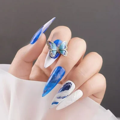 Blue Ocean Moving Butterfly Nail Charms (set Of 2 Pcs)
