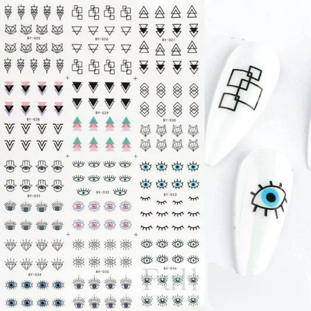 Evil Eye And Abstract Nail Art Water Decal Sticker Sheet By-036 (12 Prints)