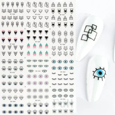 Evil Eye And Abstract Nail Art Water Decal Sticker Sheet By-036 (12 Prints)