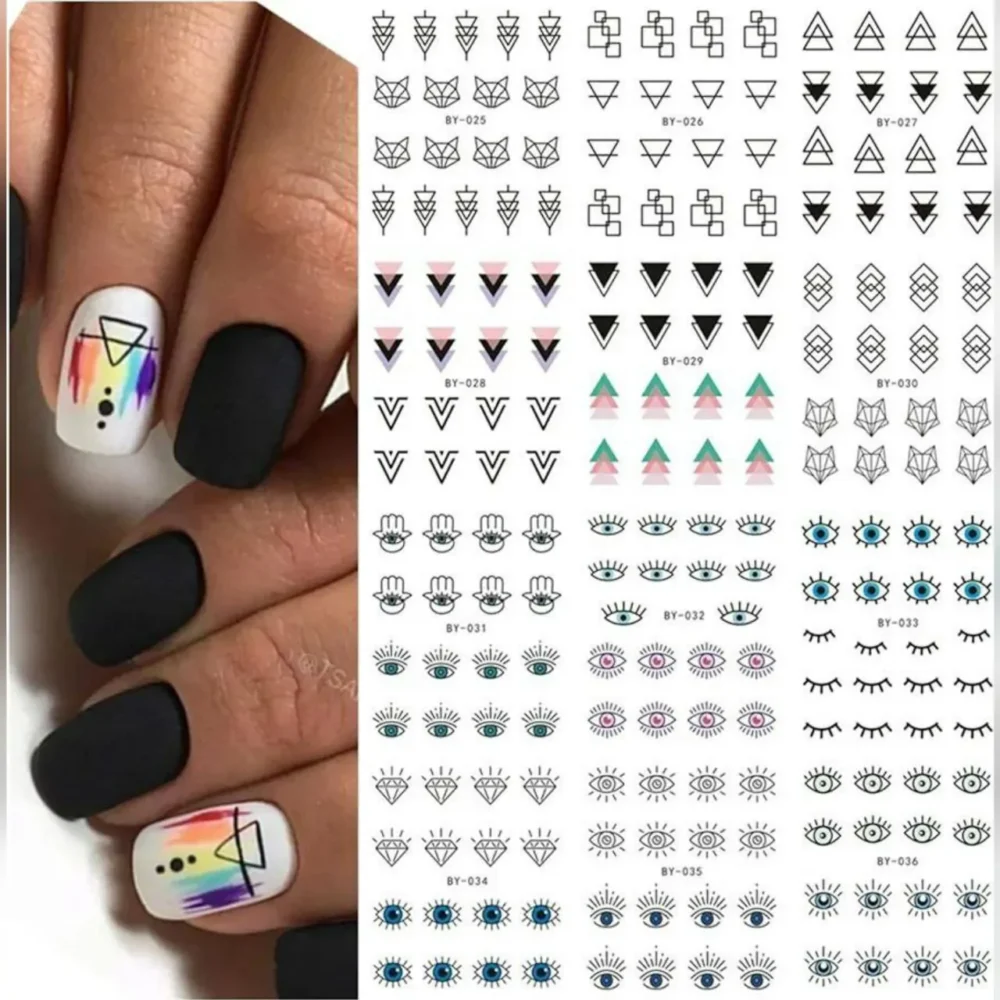 Evil Eye And Abstract Nail Art Water Decal Sticker Sheet By-036 (12 Prints)