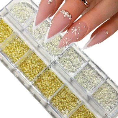 Gold And Silver Caviar Beads With Pearls Grid