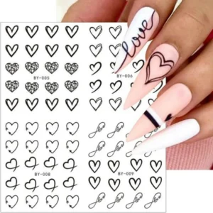 Love Hearts Nail Art Water Decal Sticker Sheet (by-012) (12 Prints)